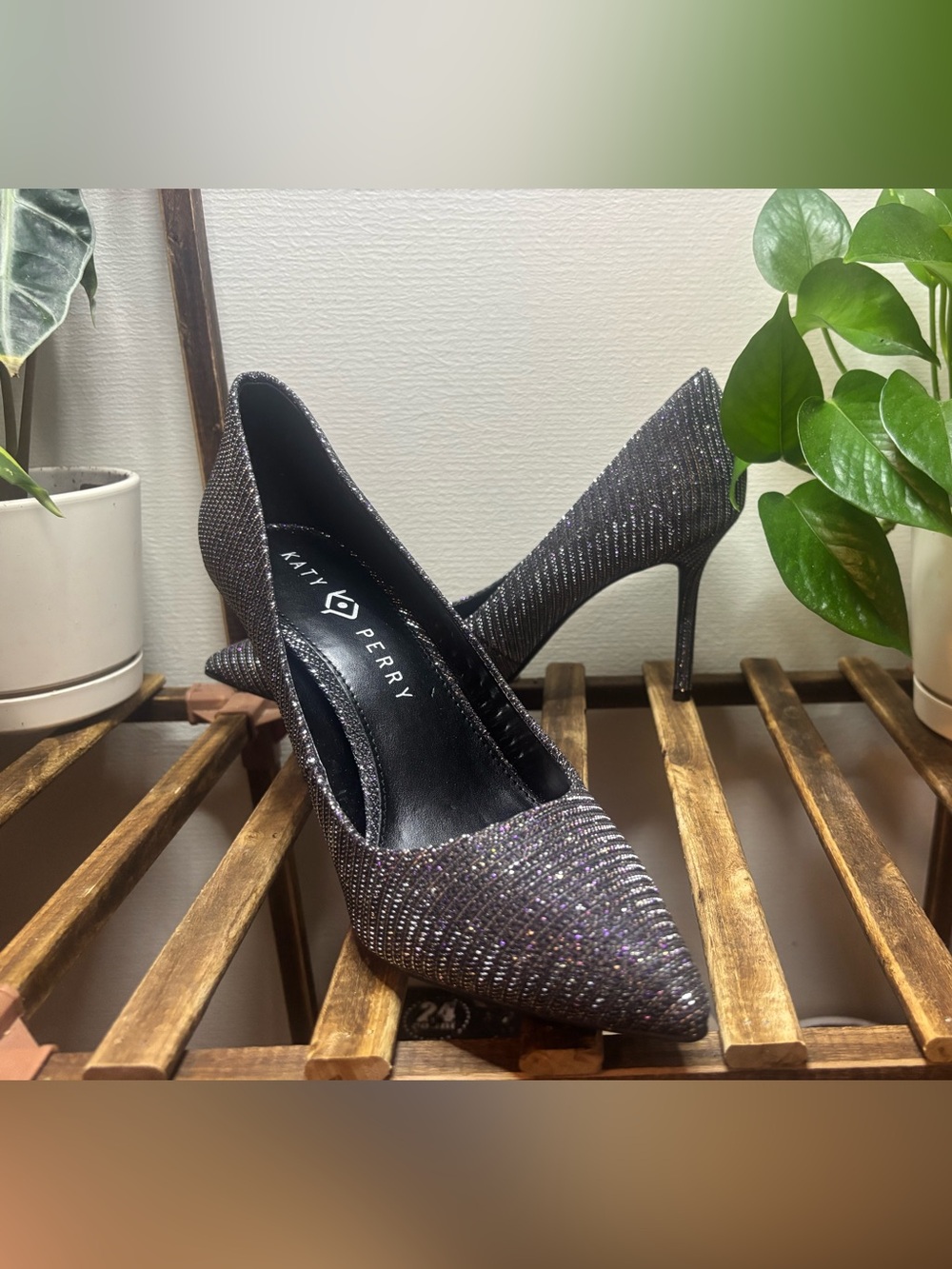 Katy Perry Collections Glitter Pointed-Toe Stiletto Pumps — Black Sparkle